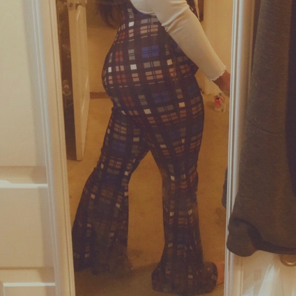 Checkered Flare Leg Overalls/Jumpsuit - Picture 3 of 5